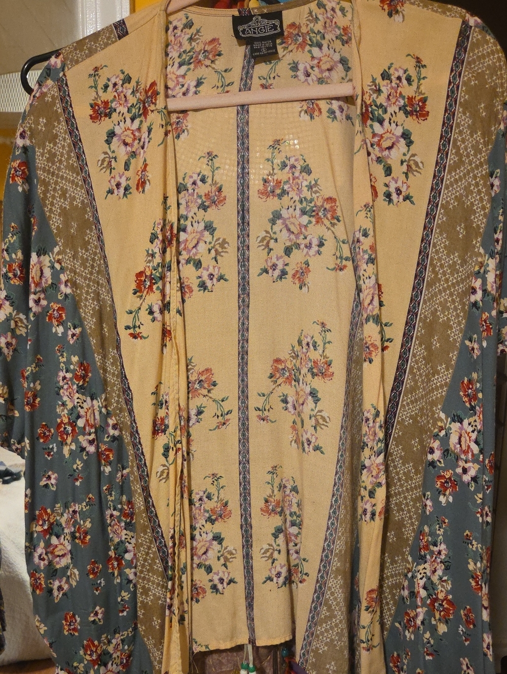 Angie Floral Patchwork Kimono in Mustard and Teal